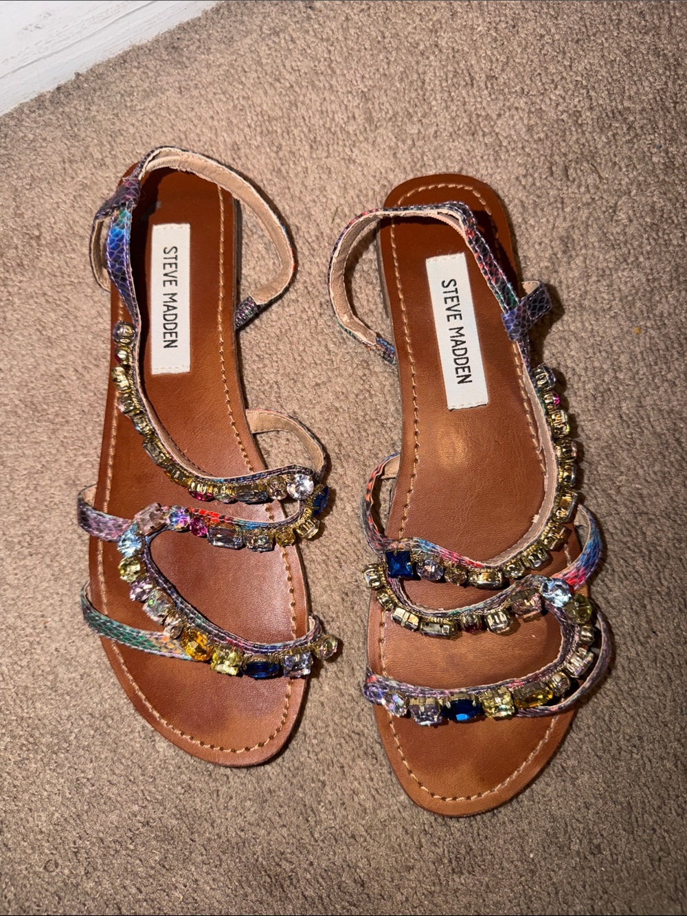 Steve Madden Multicolor Jeweled Strappy Flat Sandals - Picture 2 of 4